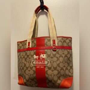Coach Tan and Orange Signature Tote